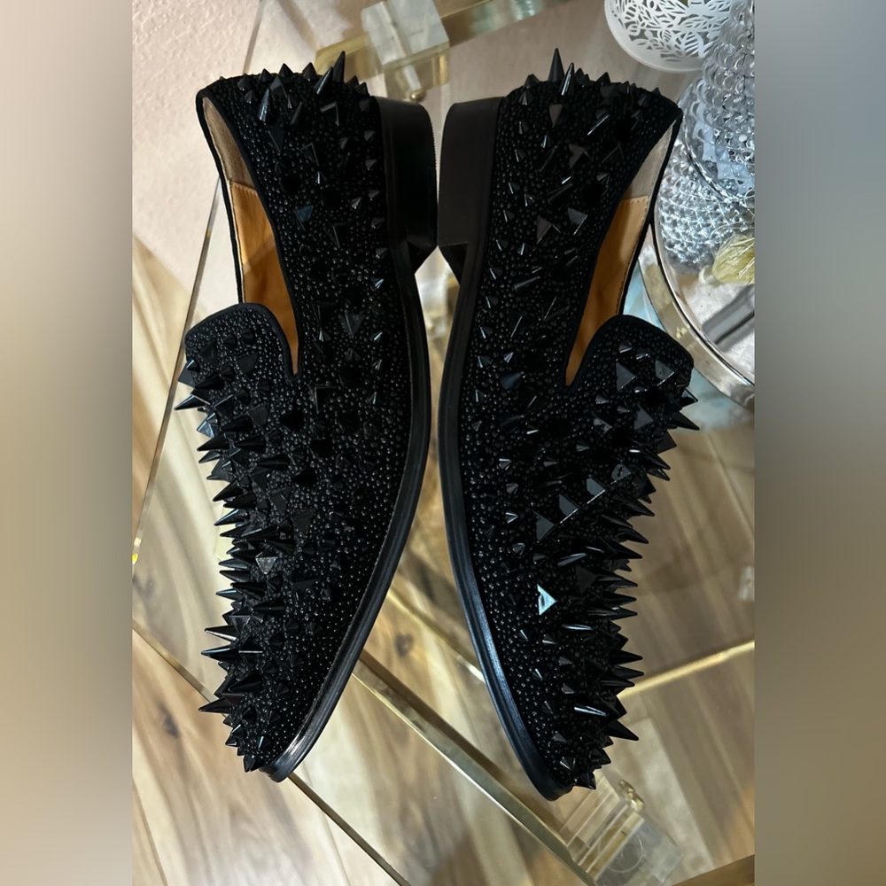 Black with Red Bottom Soles Spiked Studded Rivets Slip On Dress Shoes/Loafers 41 - Picture 11 of 16